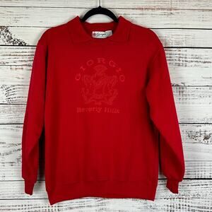 Mens 90s Giorgio Beverly Hills Red Collared Pullover Sweatshirt Embroidered M